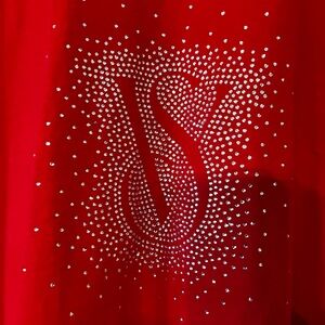 Victoria's Secret Bold Red long sleeve tee Top SIZE XL w/ rhinestone accents